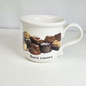 See's Candies Truffles Tea Coffee White Mug Cup Sees Candy Vintage Chocolate.